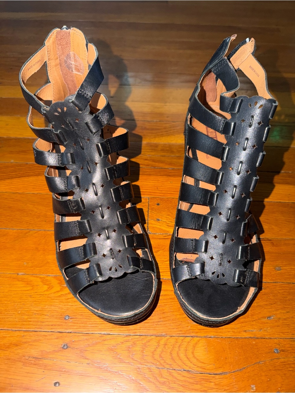 Pikolinos Black Leather Gladiator Sandals, Size 39
